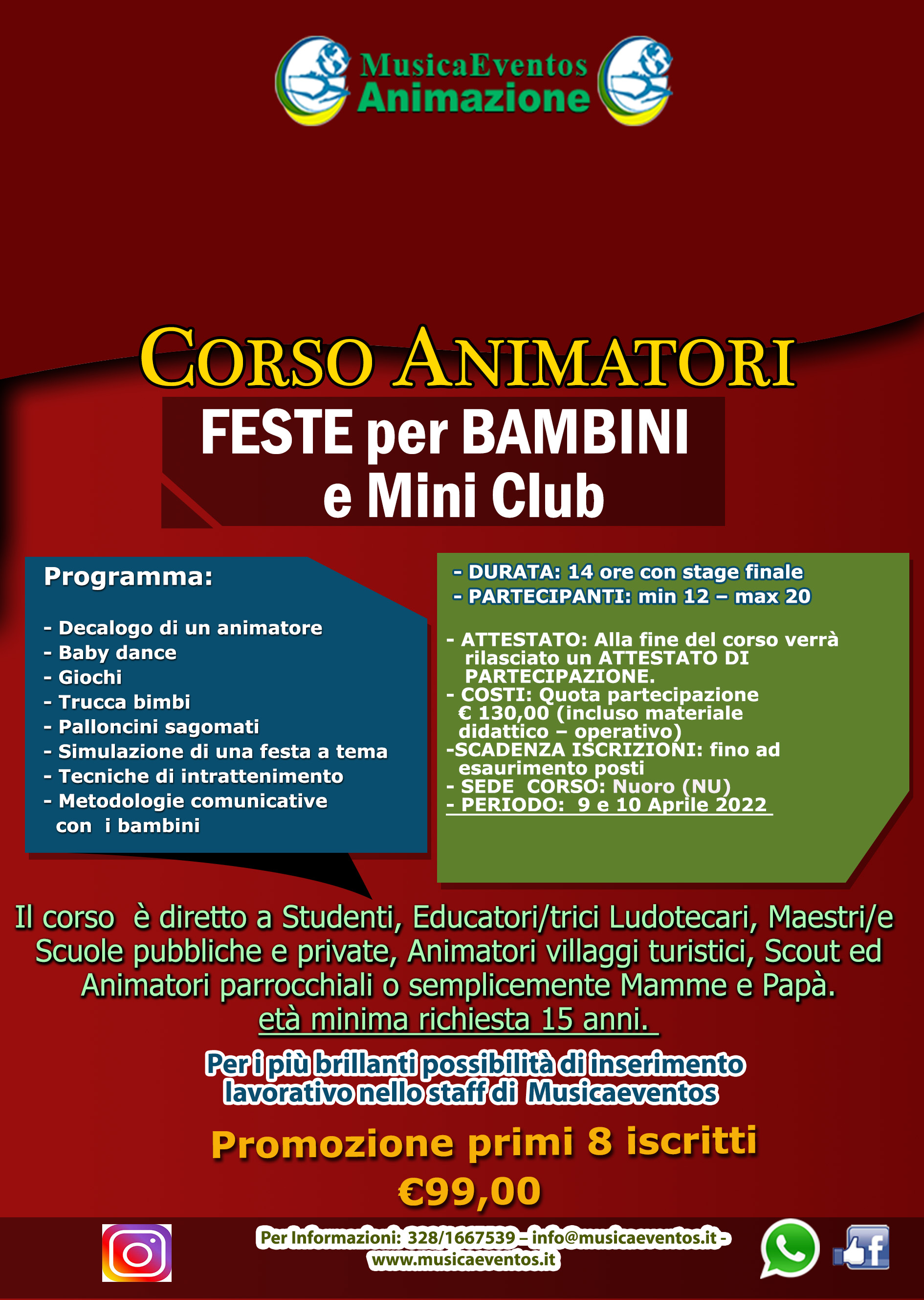 Corso Animatori Feste per Bambini Nuoro 2022